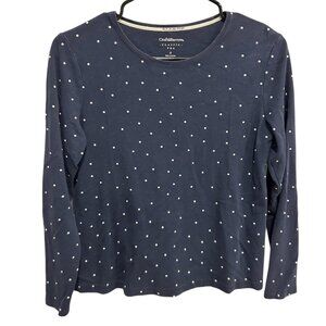 Croft & Barrow Womens Polka Dot Classic Long Sleeve Tee Size S Navy Cotton